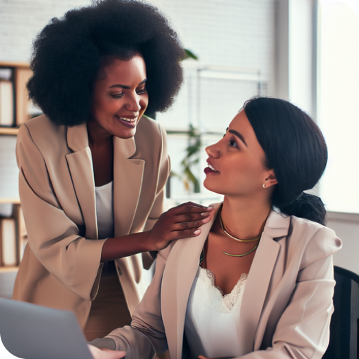 Deux femmes en train de discuter dans le contexte du travail